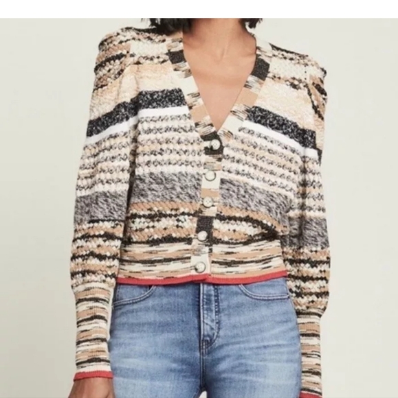 Veronica Beard Cecily Mixed Knit Wool Cardigan Button Sweater Size S - Picture 4 of 13